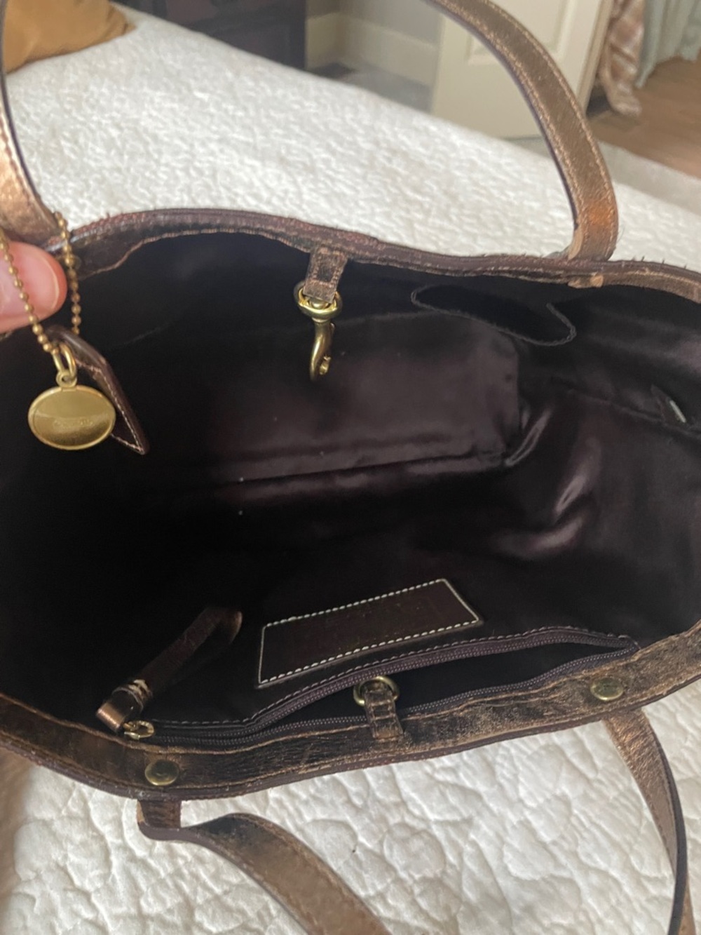 Coach Brown Signature Canvas Tote with Matching Brown Wallet and Gold-Tone Charm - Picture 2 of 7